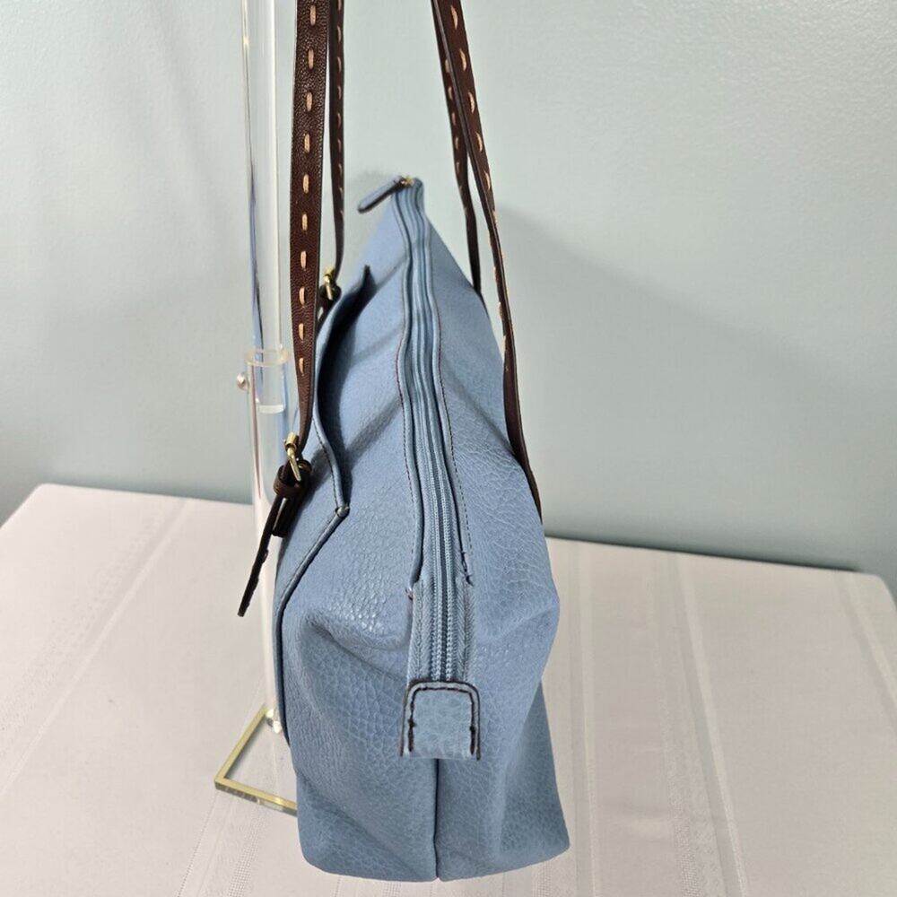 Liz Claiborne Blue Tote Bag with Brown Straps - Picture 3 of 11